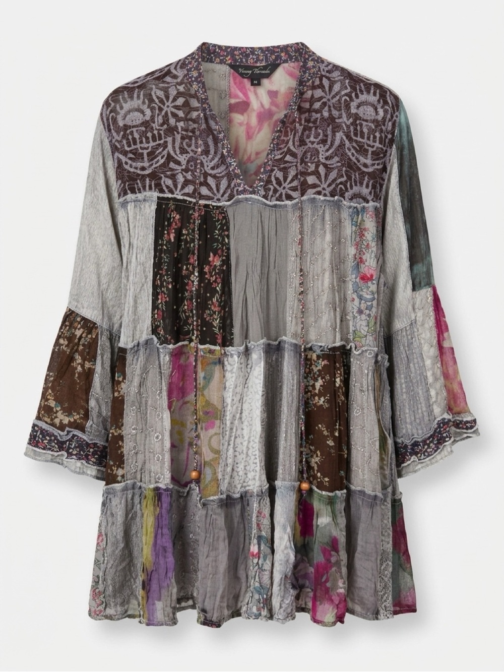 231 Young Threads NWT Slate Multi-Color Patchwork Jhabla Top